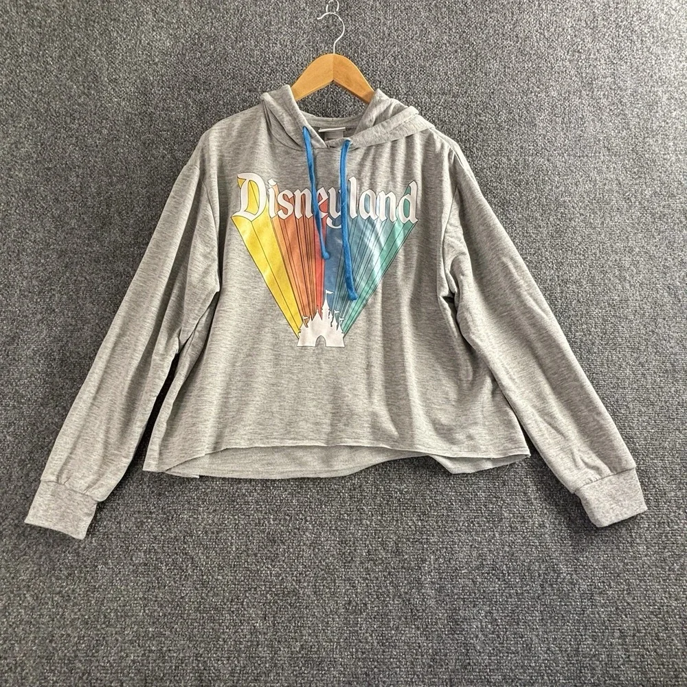 Disney Parks Retro Rainbow Hoodie Sweatshirt - L - Gray - Disneyland Resort